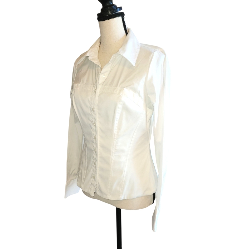 White House Black Market White Button-Down Stretch Shirt